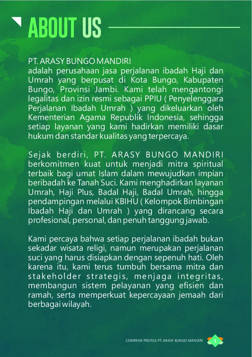 Halaman Tentang Arasy Tour and Travel